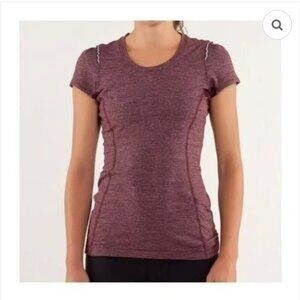 LULULEMON Star Runner Short Sleeves Red & White Bordeaux Tonka Stripes Sz 10